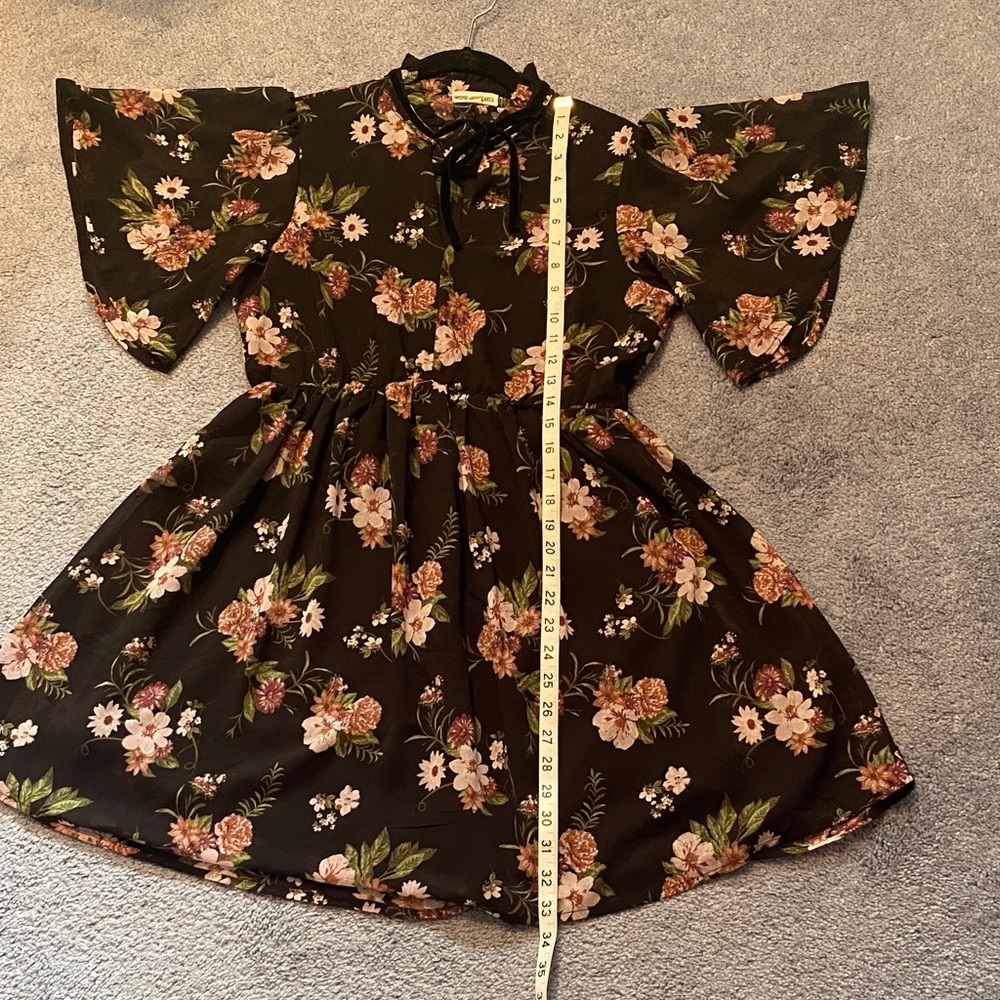 Inspired Hearts Black Dress with Floral Accents - Picture 4 of 8